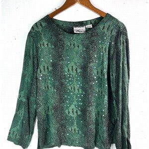 Nue Options S Snake Pattern Sequined Green Women's Top